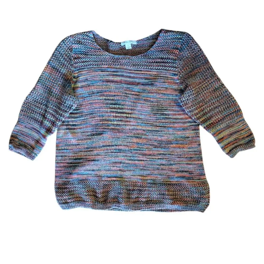 VTG JohnPaulRichard Colorful Elbow Sleeve Crochet‎ Knit Sweater Large
